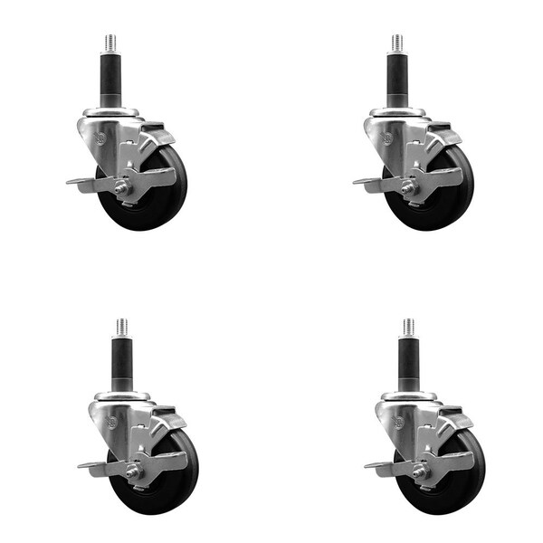 3-1/2'' Phenolic Swivel 1'' Expanding Stem Caster Set with Brake, 4PK
